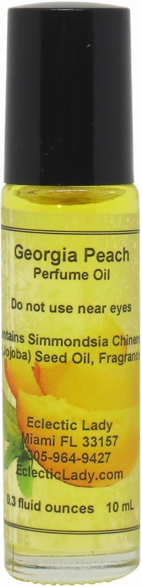 Georgia Peach Perfume Oil, 0.3 Oz Portable Roll-On Fragrance with Long-Lasting Scent, Delightful Essential Oils and Jojoba Oil For Daily Use