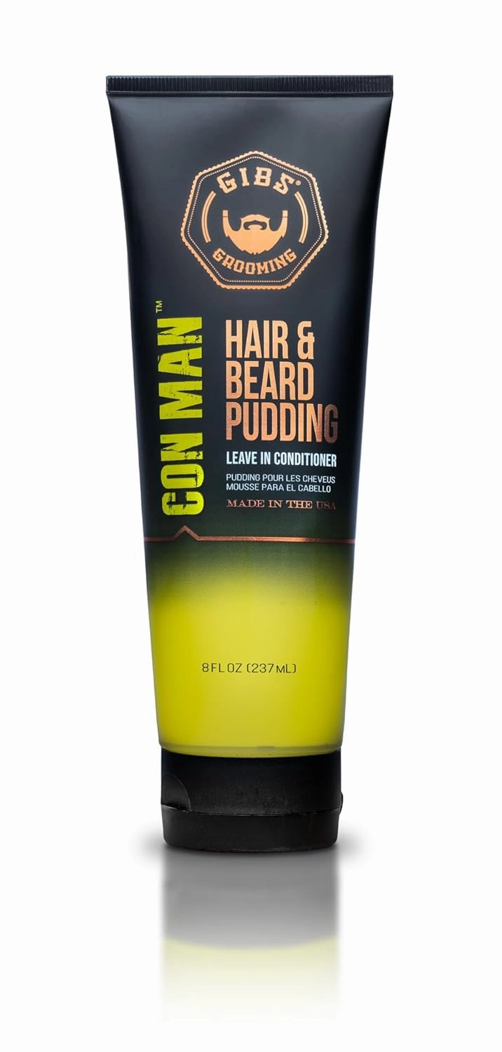 GIBS Con Man Hair & Beard Pudding - Leave In Conditioner - Curl Definer - Moisturizer - 8 oz Squeeze Tube