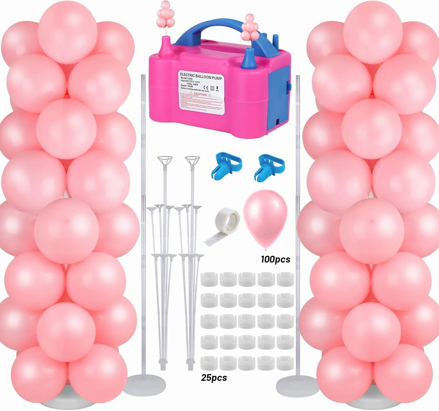 Gifts2U Balloon Column Stand and Balloon Pump, Electric Balloon Pump with 2 Sets 7Ft Ajustable Balloon Column Kits and 100 Pcs Balloons for Graduation Birthday Party Home Decoration (100-110V 600W)