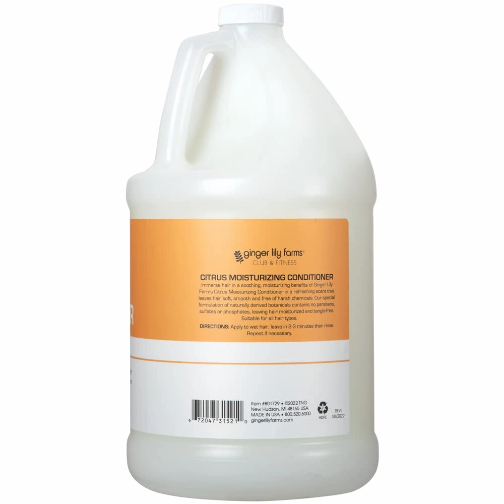 Ginger Lily Farms Club & Fitness Moisturizing Conditioner for Dry Hair, 100% Vegan & Cruelty-Free, Citrus Scent, 1 Gallon (128 fl oz) Refill