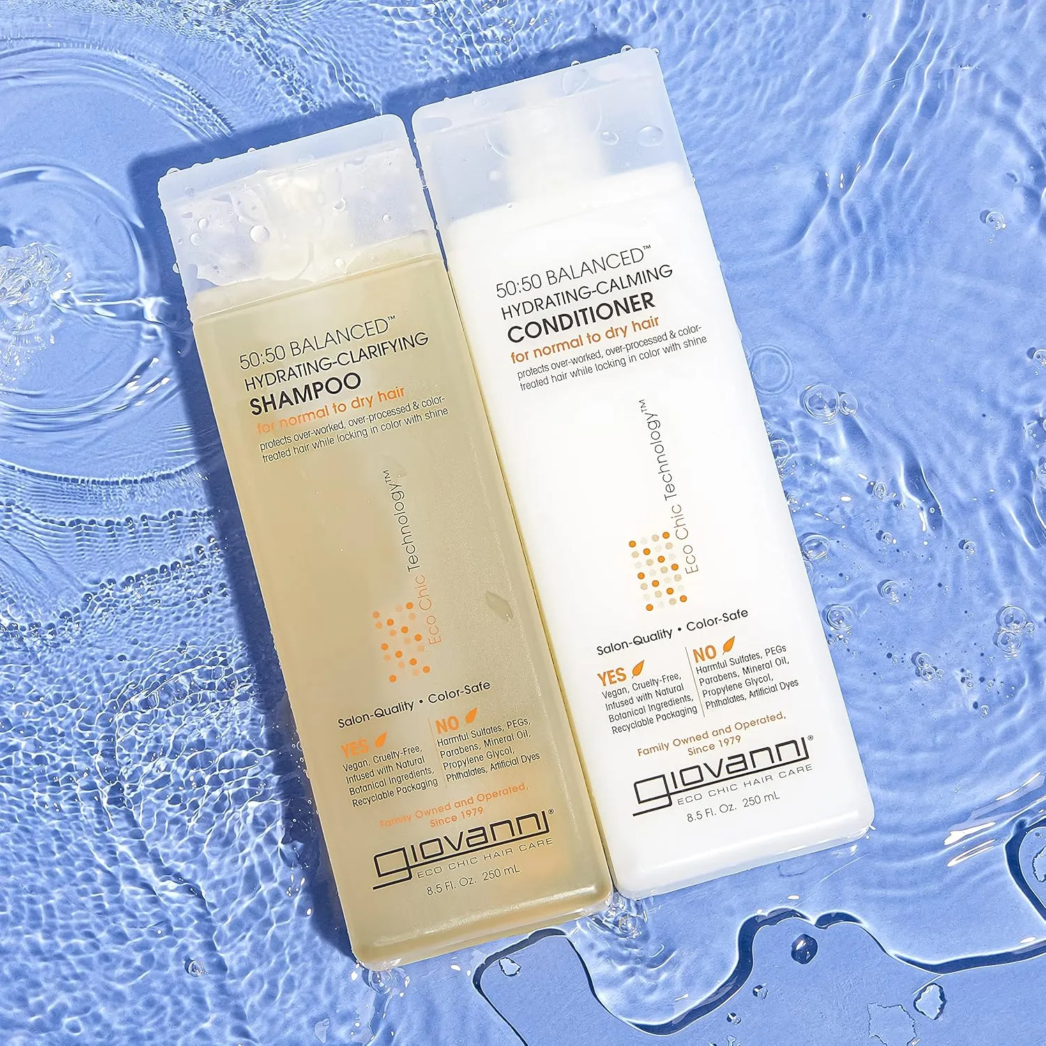 GIOVANNI 50:50 Balanced Shampoo & Conditioner Set - Hydrating, Clarifying, & Calming to Clean & Moisturize, For Over-Processed Hair, Salon Quality, No Parabens, Cruelty Free, Color Safe - 24 oz Each