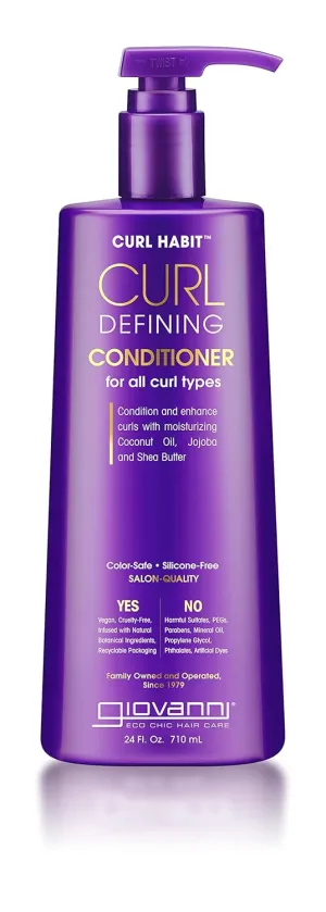 GIOVANNI Curl Habit Curl Defining Conditioner - Conditioner Curly Hair, Condition and Enhance Curls with Coconut Oil, Jojoba, & Shea Butter, Vegan, Cruelty-Free, Silicone Free Curl Conditioner - 24 oz
