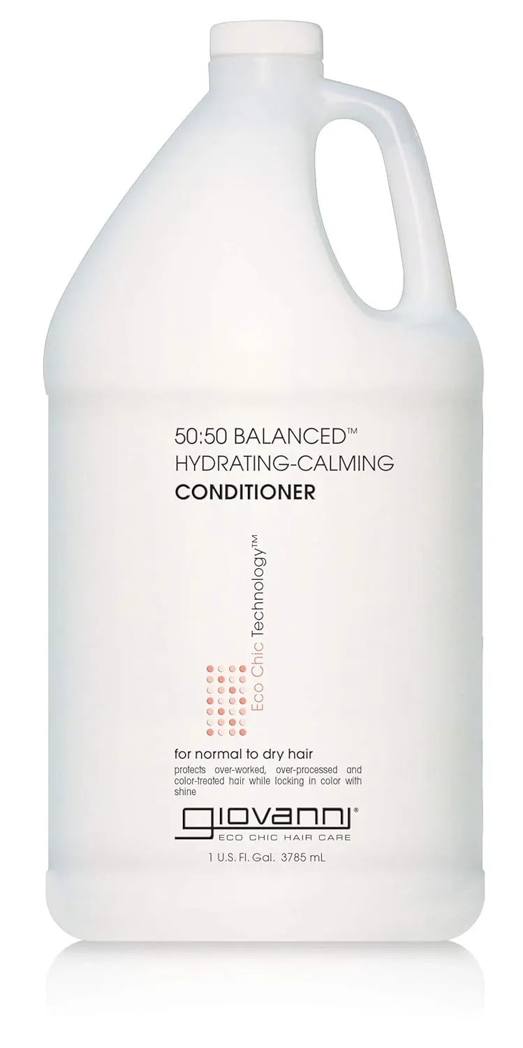GIOVANNI ECO CHIC 50:50 Balanced Hydrating-Calming Conditioner - Leaves Hair pH Balanced for Over-Processed, Lauryl & Laureth, Sulfate Free, No Parabens, Color Safe - 128 oz