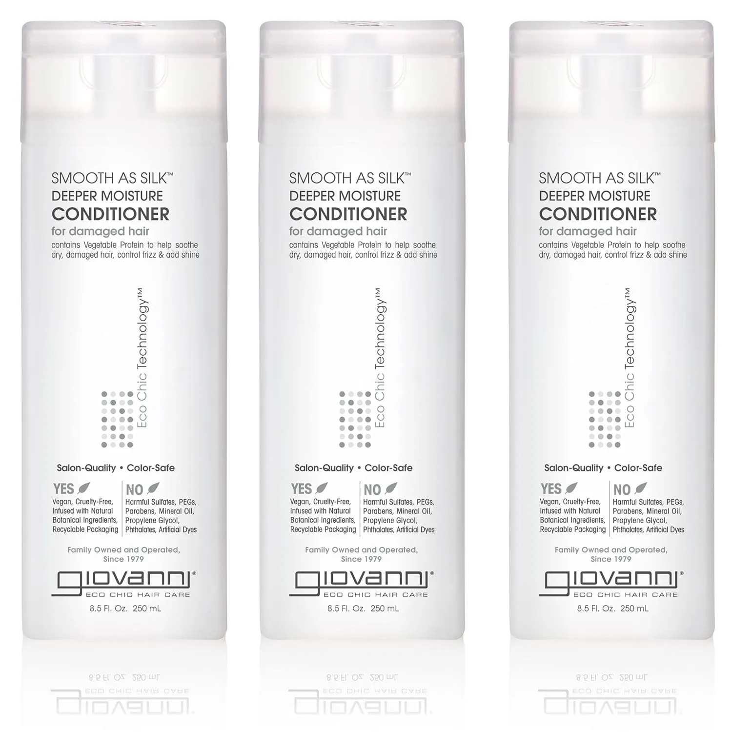 GIOVANNI Smooth As Silk Deeper Moisture Conditioner - Calms Frizz, Adds Moisture, Detangles, Wash & Go, Co Wash, Infused with Natural Botanical Ingredients, Color Safe, Sulfate Free - 8.5 oz (3 Pack)