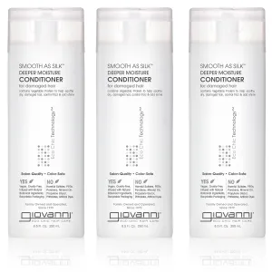 GIOVANNI Smooth As Silk Deeper Moisture Conditioner - Calms Frizz, Adds Moisture, Detangles, Wash & Go, Co Wash, Infused with Natural Botanical Ingredients, Color Safe, Sulfate Free - 8.5 oz (3 Pack)
