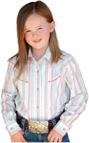 Girls' Peach Striped Snap Western Shirt