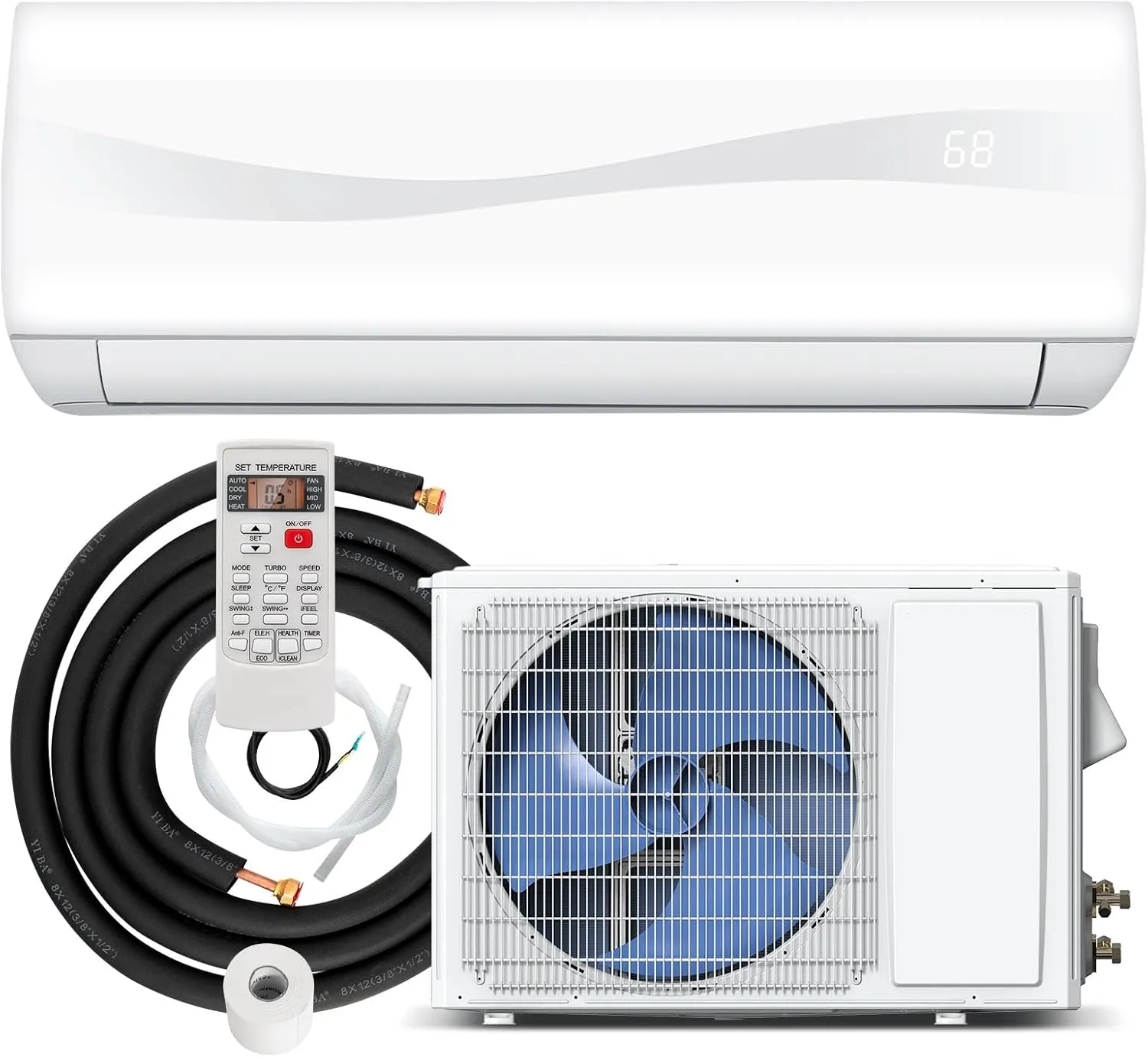 GLACER 12000BTU Mini-Split Air Conditioner, 20 SEER2 Mini AC Unit W/Pre-Charged Condenser, Heat Pump & Installation Kit, Cools up to 750 Sq. Ft, Ductless Inverter AC Split-System, 115V, White