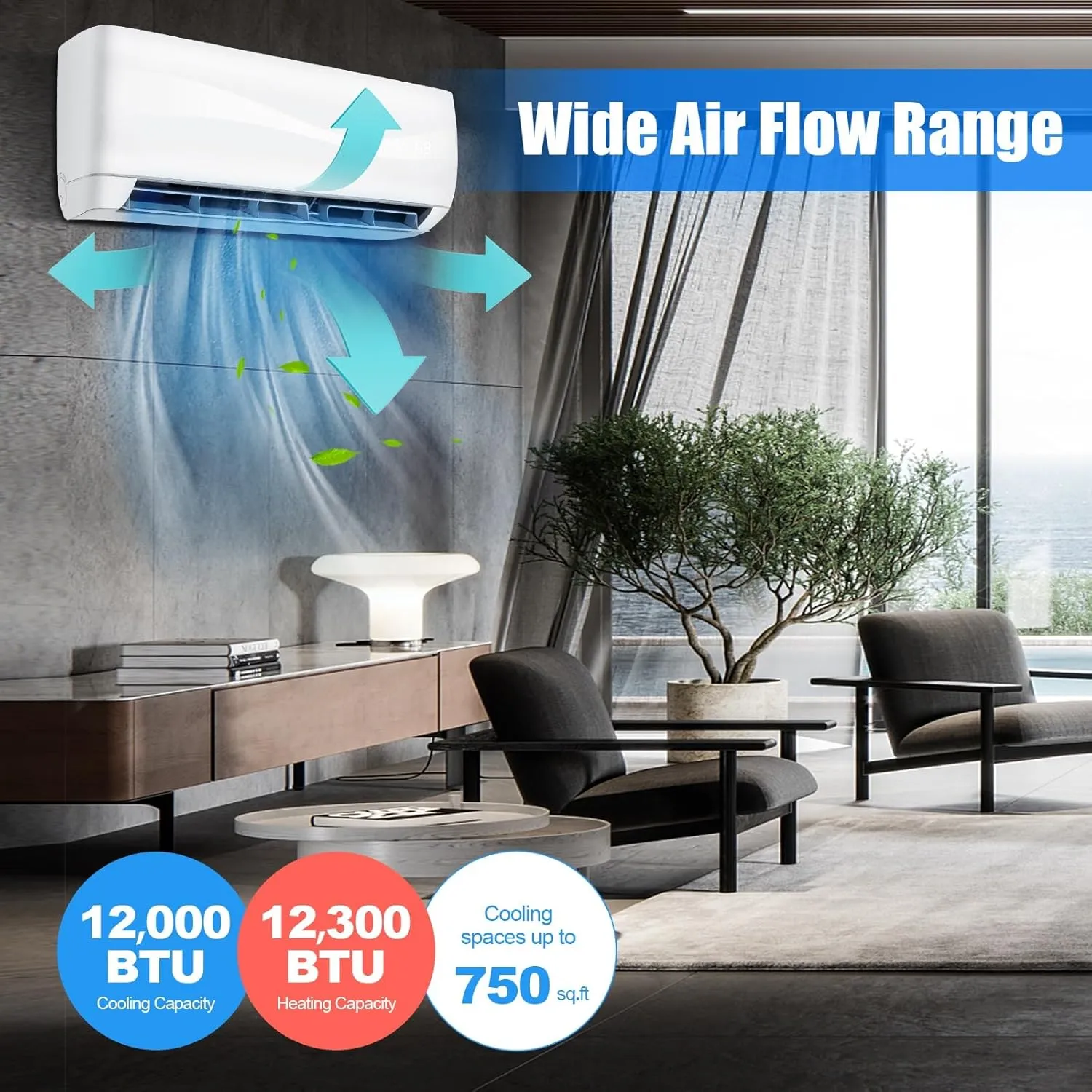 GLACER 12000BTU Mini-Split Air Conditioner, 20 SEER2 Mini AC Unit W/Pre-Charged Condenser, Heat Pump & Installation Kit, Cools up to 750 Sq. Ft, Ductless Inverter AC Split-System, 115V, White