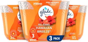 Glade Hawaiian Breeze 3-Wick Air Freshener Candle, Infused with Essential Oils, 6.8 Oz, 3 Count