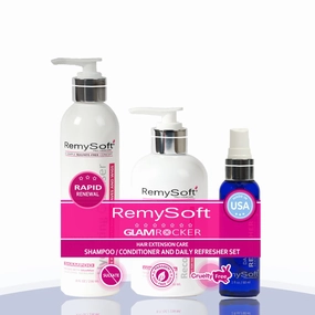 Glam Rocker Rapid Renewal System - Safe for Hair Extensions, Weaves and Wigs - Salon Formula Shampoo, Conditioner & Leave-In Conditioner - Gentle Sulfate-free Lather