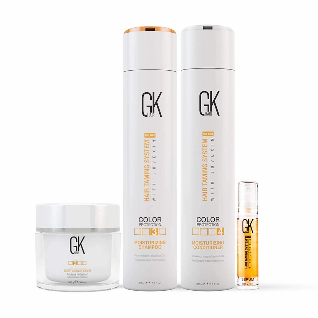 Global Keratin GK Hair Moisturizing Shampoo and Conditioner 300ml Set I Organic Argan 10ml Oil Hair Serum I Deep Conditioner Masque 200g/7.5oz