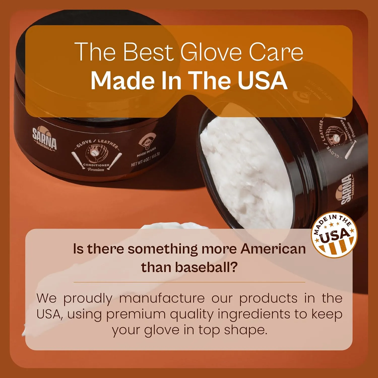 Glove Leather Conditioner - Use on Baseball Gloves, Softball Gloves, and Other Leather Sports Equipment - Made in USA