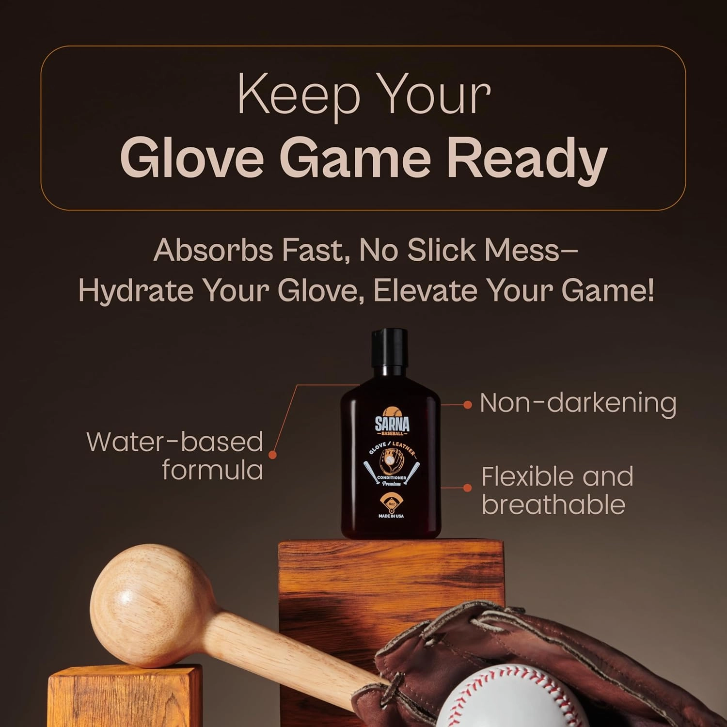 Glove Leather Conditioner - Use on Baseball Gloves, Softball Gloves, and Other Leather Sports Equipment - Made in USA
