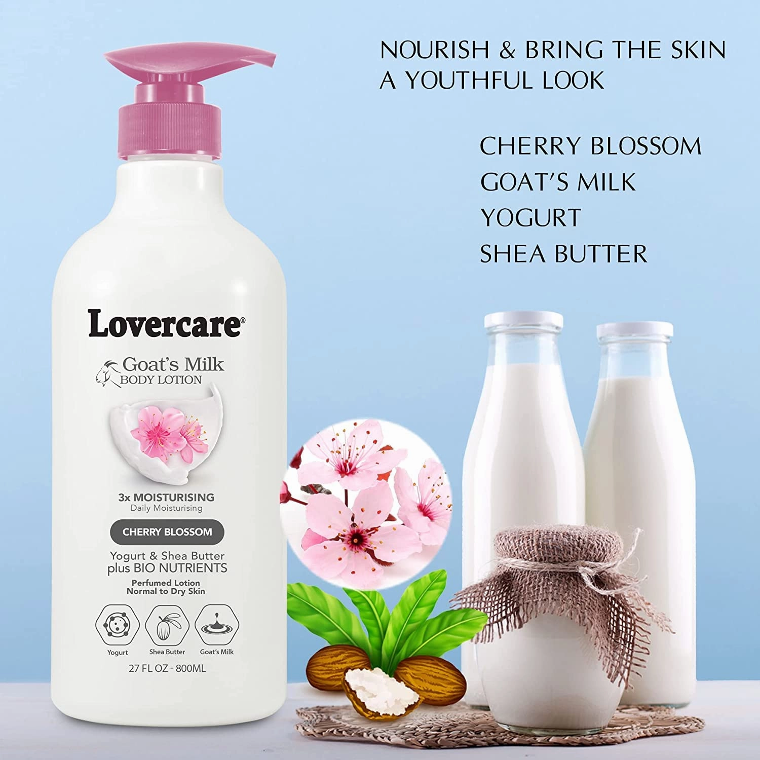 Goat Milk Body Lotion for Dry Skin Cherry Blossom 27.05oz (800ml) - 2-PACK