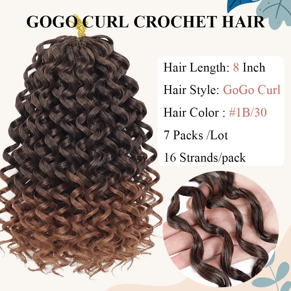 GoGo Curl Crochet Hair 7 Packs Water Wave Crochet Hair for Women 8 Inch Short Curly Crochet Braids Hair Ombre Dark Brown Deep Wave Braiding Hair for Boho Braids (8 Inch, 1B/30)
