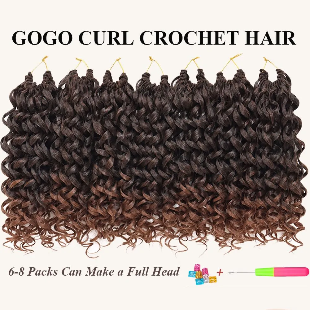 GoGo Curl Crochet Hair 7 Packs Water Wave Crochet Hair for Women 8 Inch Short Curly Crochet Braids Hair Ombre Dark Brown Deep Wave Braiding Hair for Boho Braids (8 Inch, 1B/30)