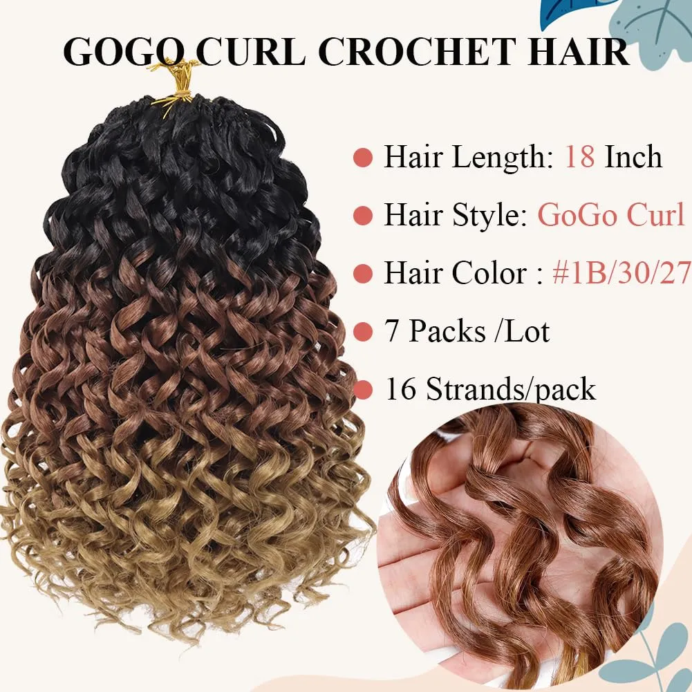 GoGo Curl Crochet Hair for Women 18 Inch Curly Crochet Hair Ombre Brown Curly Crochet Braids for Women 7 Packs Deep Wave Braiding Hair Extensions 1B3027