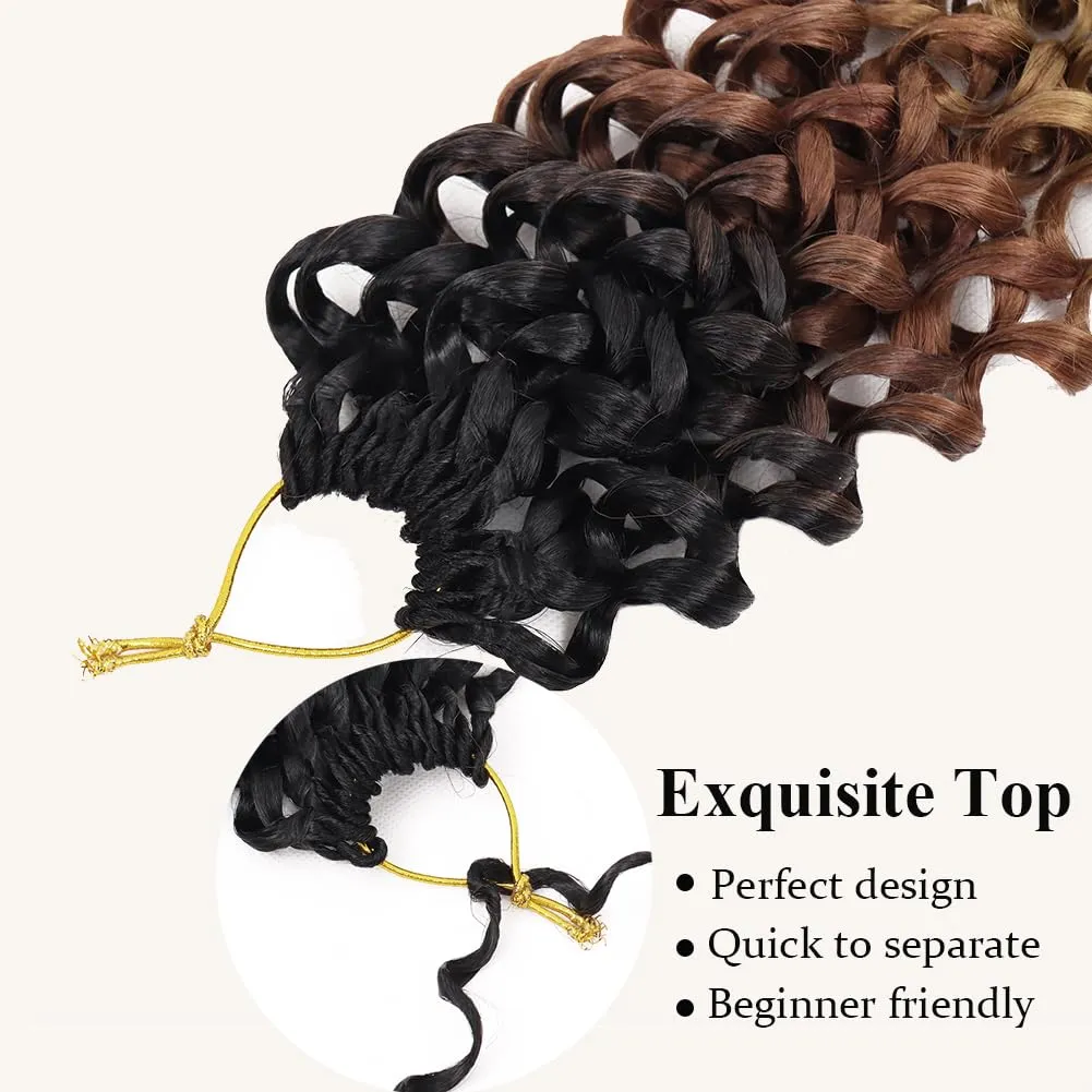GoGo Curl Crochet Hair for Women 18 Inch Curly Crochet Hair Ombre Brown Curly Crochet Braids for Women 7 Packs Deep Wave Braiding Hair Extensions 1B3027