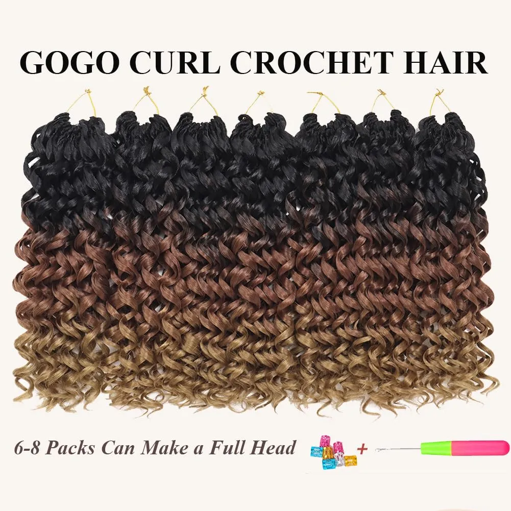GoGo Curl Crochet Hair for Women 18 Inch Curly Crochet Hair Ombre Brown Curly Crochet Braids for Women 7 Packs Deep Wave Braiding Hair Extensions 1B3027
