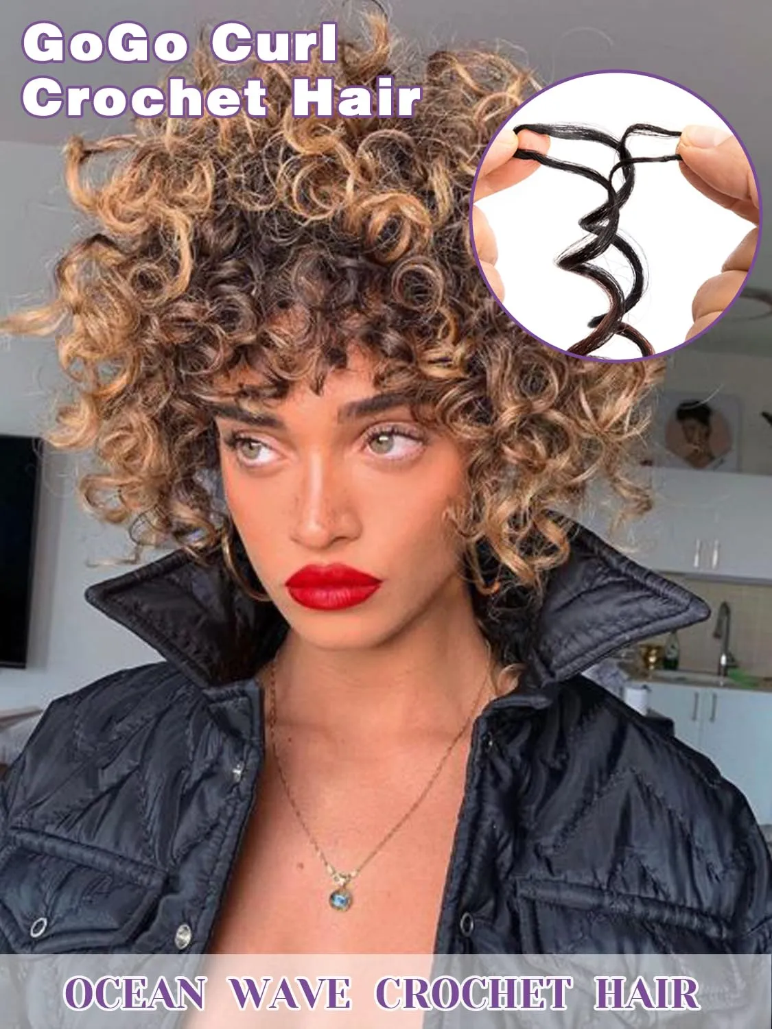 GoGo Curl Crochet Hair Ombre Brown Curly Braids for Women 8 Inch 7 Packs Short Beach Ocean Deep Twist Synthetic Extensions T30#