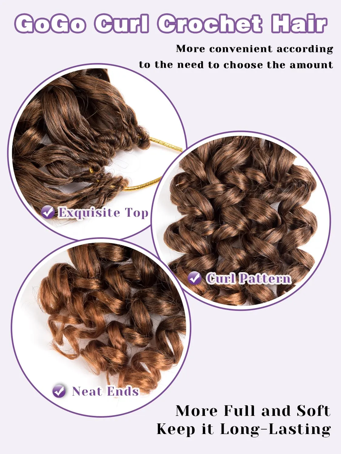 GoGo Curl Crochet Hair Ombre Brown Curly Braids for Women 8 Inch 7 Packs Short Beach Ocean Deep Twist Synthetic Extensions T30#
