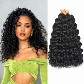 Gogo Curl Crochet Hair 12 Inch Curly Crochet Hair for Women 7 Packs Natural Black Deep Wave Braiding Hair, Synthetic Crochet Braid Water Wave Crochet hair Extensions (12 Inch, 1B)