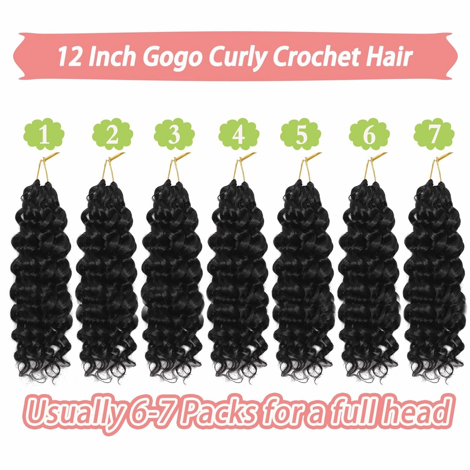 Gogo Curl Crochet Hair 12 Inch Curly Crochet Hair for Women 7 Packs Natural Black Deep Wave Braiding Hair, Synthetic Crochet Braid Water Wave Crochet hair Extensions (12 Inch, 1B)