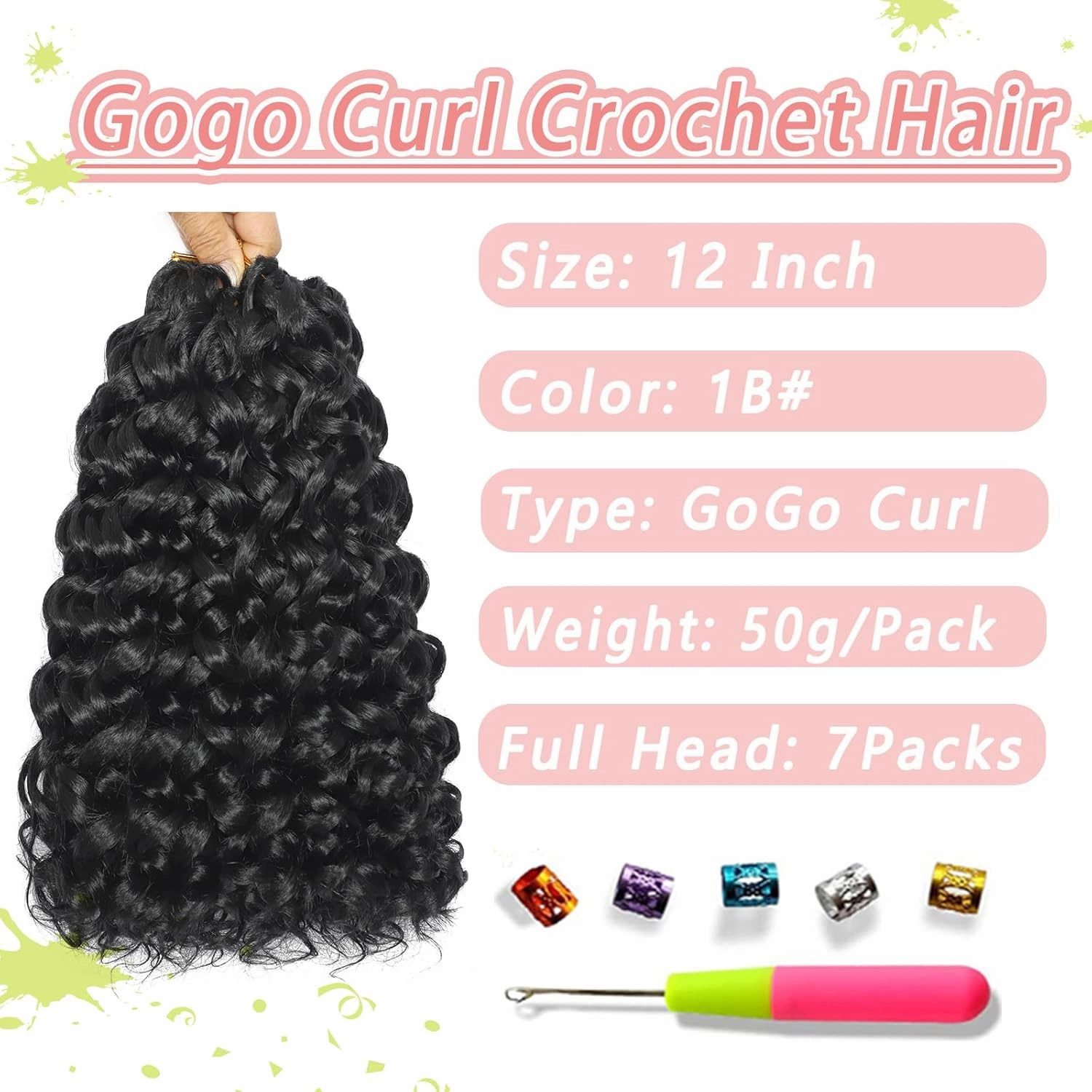 Gogo Curl Crochet Hair 12 Inch Curly Crochet Hair for Women 7 Packs Natural Black Deep Wave Braiding Hair, Synthetic Crochet Braid Water Wave Crochet hair Extensions (12 Inch, 1B)