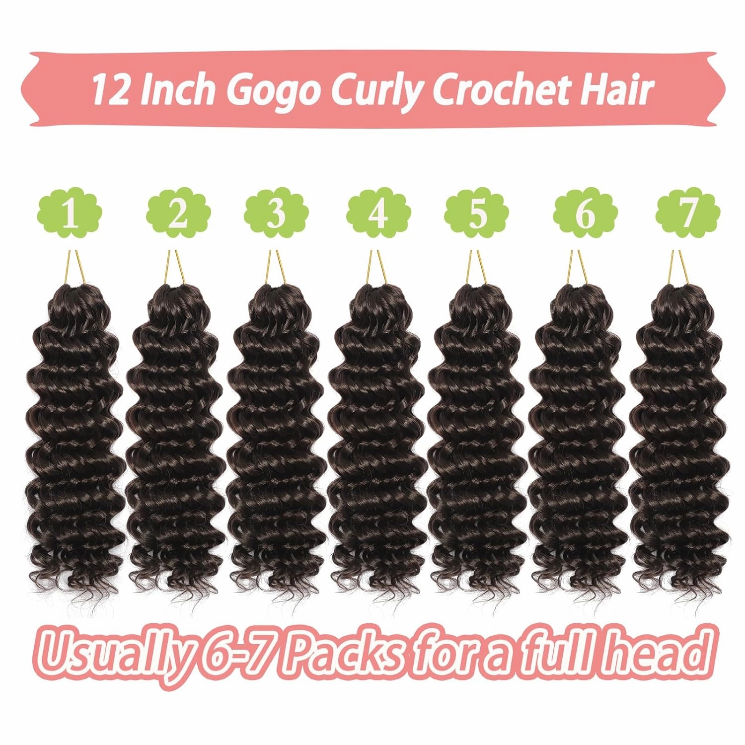GoGo Curl Crochet Hair 7 Packs Short Curly Crochet Hair for Women Natural Black Ocean Wave Water Wave Curl Deep Twist Hair for Everyday Wear or Special Occasions(4#, 12 Inch (Pack of 7))