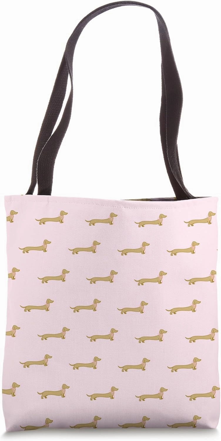 Gold Dachshund Coquette Pink Bow Wiener Dog Doxie Sausage Tote Bag