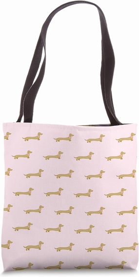 Gold Dachshund Coquette Pink Bow Wiener Dog Doxie Sausage Tote Bag