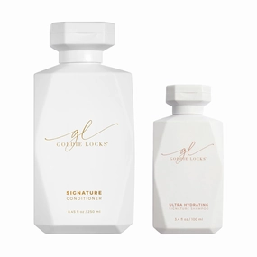 Goldie Locks Shampoo & Conditioner Bundle – Ultra Hydrating Hair Care for Moisture and Frizz Control – Safe for Extensions and Color-Treated Hair – Sulfate-Free – Protein-Free 3.4 Oz and 8.45 Oz