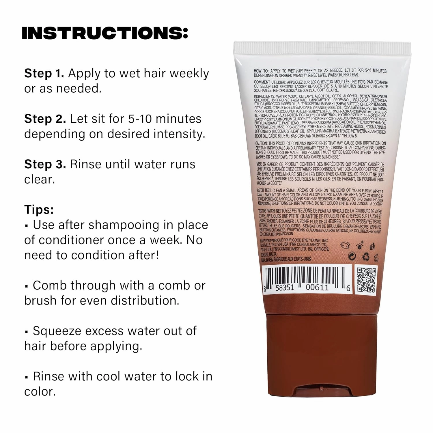 Good Dye Young Color Depositing Mask, DYEposit Color Depositing Conditioner, Toning Treatment, Tone & Enhance Color-Treated Hair - Semi Permanent Hair Dye, Vegan and Cruelty-Free (Chocolate) 4 fl oz