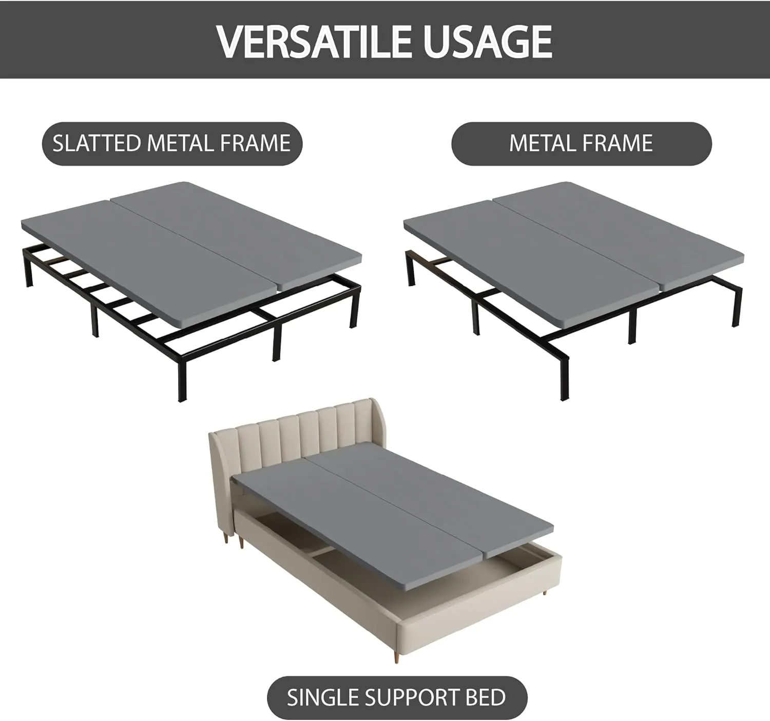Greaton, Premium 38mm Split Wood Bunkie Board Twin Size Bed-2-Piece Under Mattress Support, Fully Assembled, Fabric Ventilation Cover-Replaces Wooden Slats or Box Spring for Bed Frames, Grey