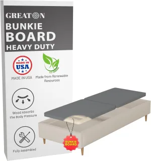 Greaton, Premium 38mm Split Wood Bunkie Board Twin Size Bed-2-Piece Under Mattress Support, Fully Assembled, Fabric Ventilation Cover-Replaces Wooden Slats or Box Spring for Bed Frames, Grey
