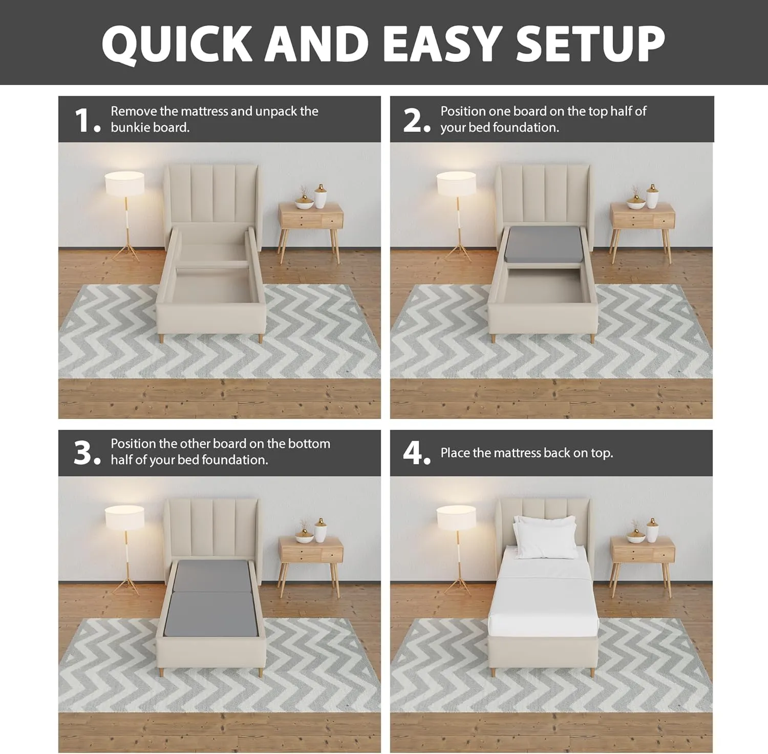Greaton, Premium 38mm Split Wood Bunkie Board Twin Size Bed-2-Piece Under Mattress Support, Fully Assembled, Fabric Ventilation Cover-Replaces Wooden Slats or Box Spring for Bed Frames, Grey