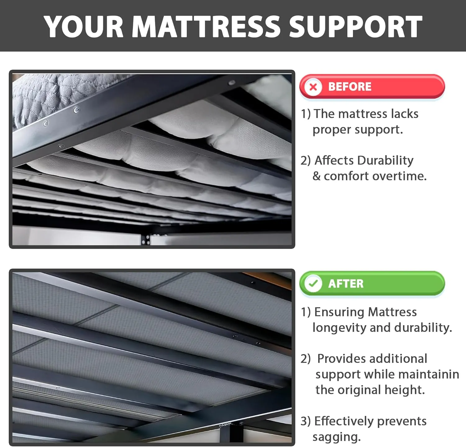 Greaton, Premium 38mm Split Wood Bunkie Board Twin Size Bed-2-Piece Under Mattress Support, Fully Assembled, Fabric Ventilation Cover-Replaces Wooden Slats or Box Spring for Bed Frames, Grey