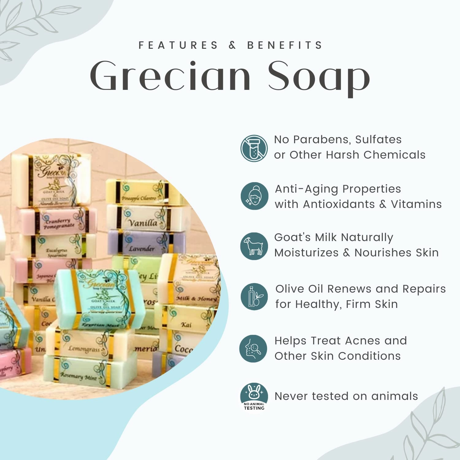 Grecian Goats Milk & Olive Oil Soap Bar 3-pack Lavender Scent: Handmade, All-Natural, Soap for Dry & Sensitive Skin, pH-Balanced, RSPO Sustainable - 4oz Bar