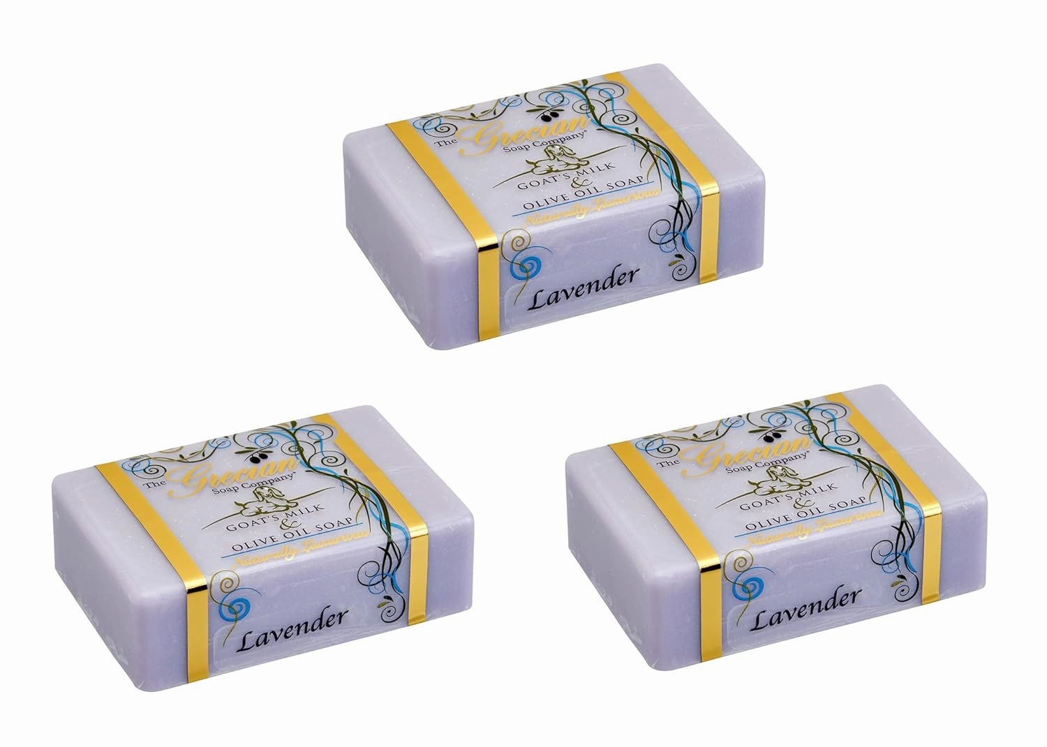 Grecian Goats Milk & Olive Oil Soap Bar 3-pack Lavender Scent: Handmade, All-Natural, Soap for Dry & Sensitive Skin, pH-Balanced, RSPO Sustainable - 4oz Bar