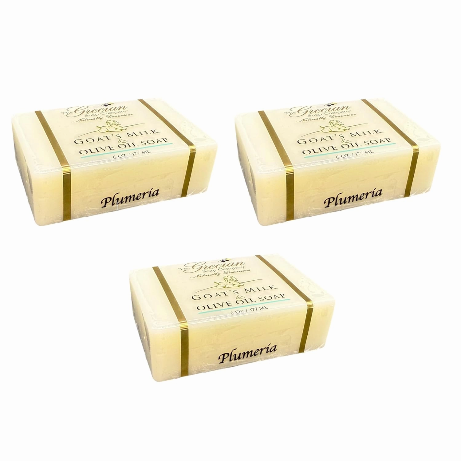 Grecian Goats Milk & Olive Oil Soap Bar 3-pack Plumeria Scent: Handmade, All-Natural, Soap for Dry & Sensitive Skin, Anti-Aging, pH-Balanced, RSPO Sustainable - 4oz Bar