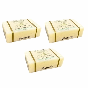 Grecian Goats Milk & Olive Oil Soap Bar 3-pack Plumeria Scent: Handmade, All-Natural, Soap for Dry & Sensitive Skin, Anti-Aging, pH-Balanced, RSPO Sustainable - 4oz Bar