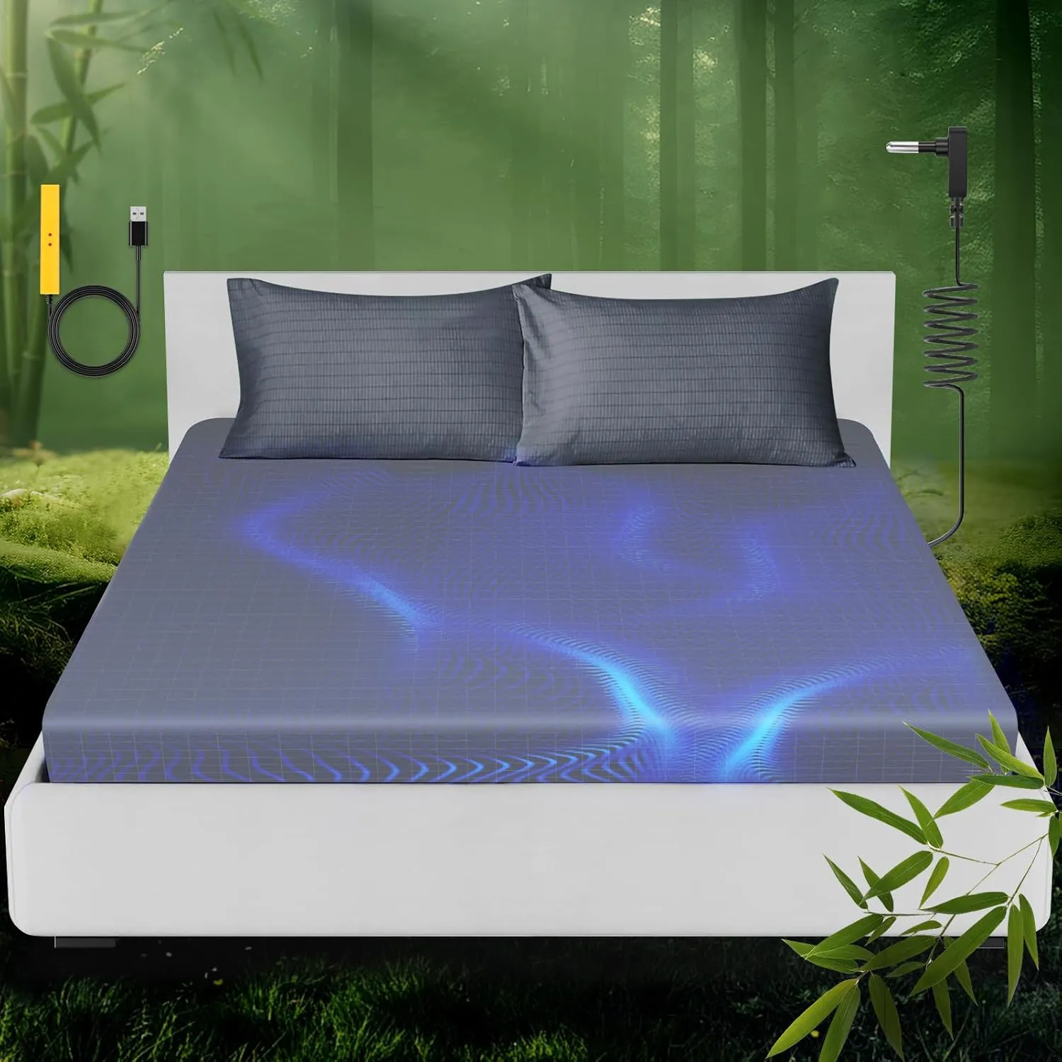 Grounding Sheet, Genuine 100% Organic Viscose Derived from Bamboo, Fitted Sheets containing 10% Silver Fiber -Healthy Sleep Therapy (Gray, (78.5 * 80 * 15inch))