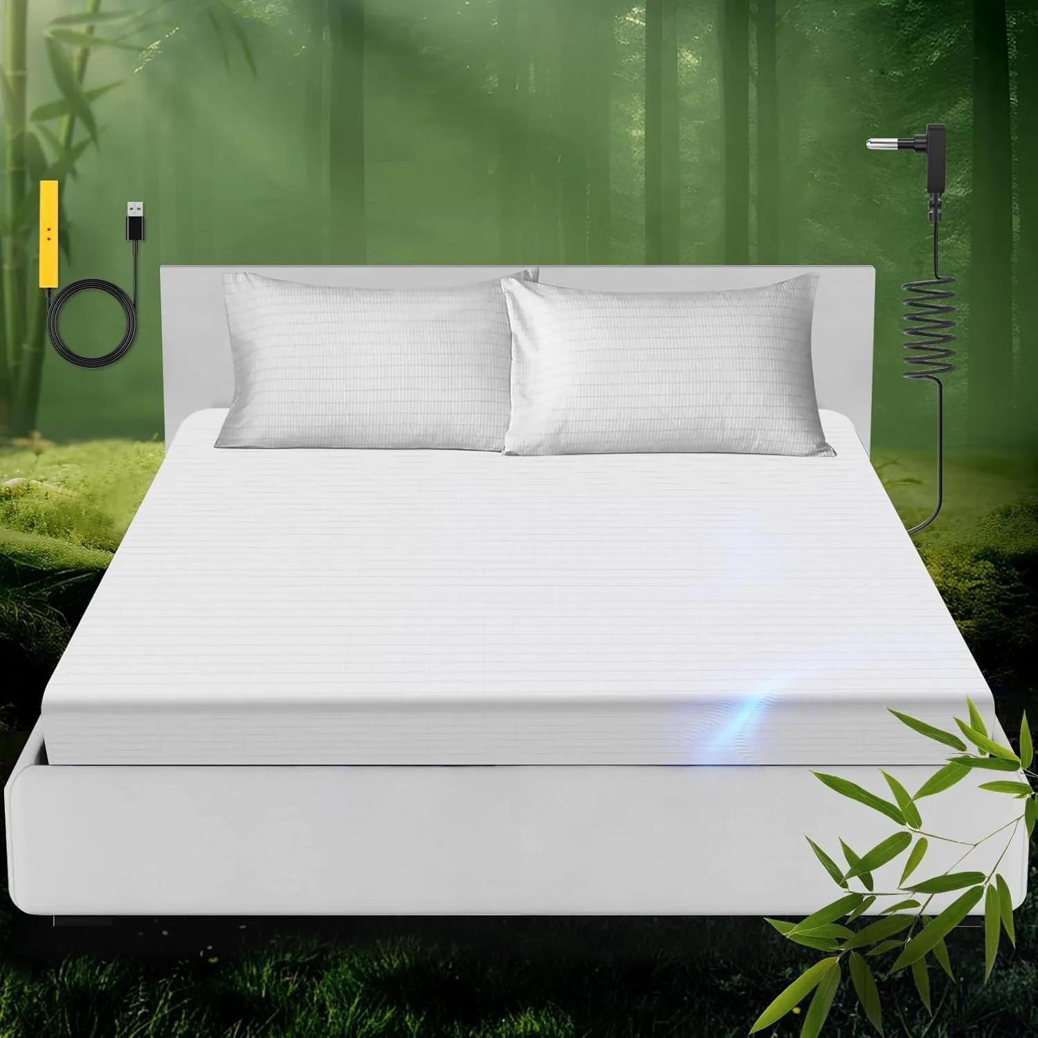 Grounding Sheet, Genuine 100% Organic Viscose Derived from Bamboo, Fitted Sheets containing 10% Silver Fiber, Improves Sleep, Healthy Sleep Therapy (White, Queen XL(60.1 * 80 * 15inch))