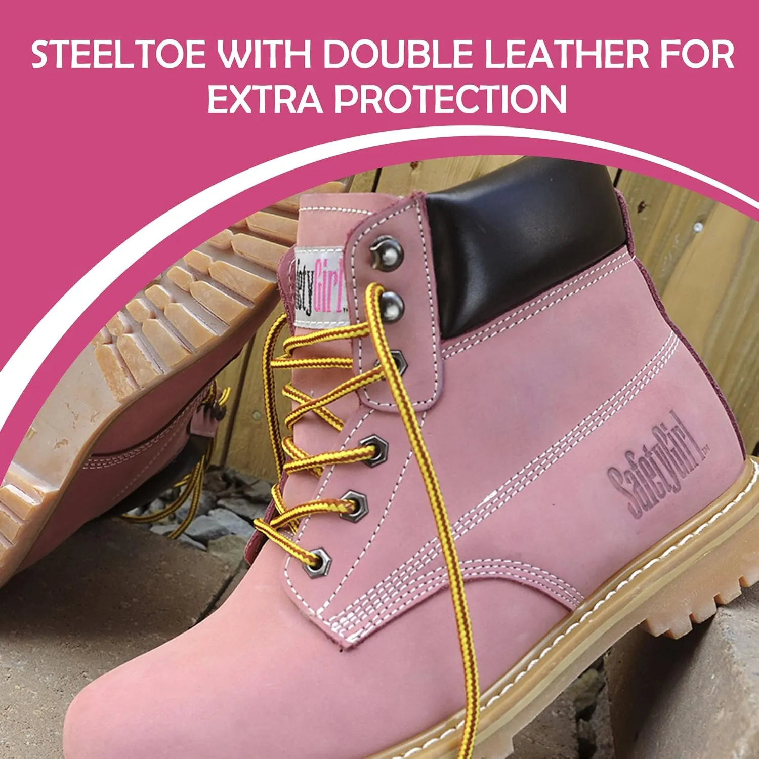 GS003-Lt Pink-5W Steel Toe Work Boots - Light Pink - 5W, English, Capacity, Volume, Leather, 5W, Pink ()