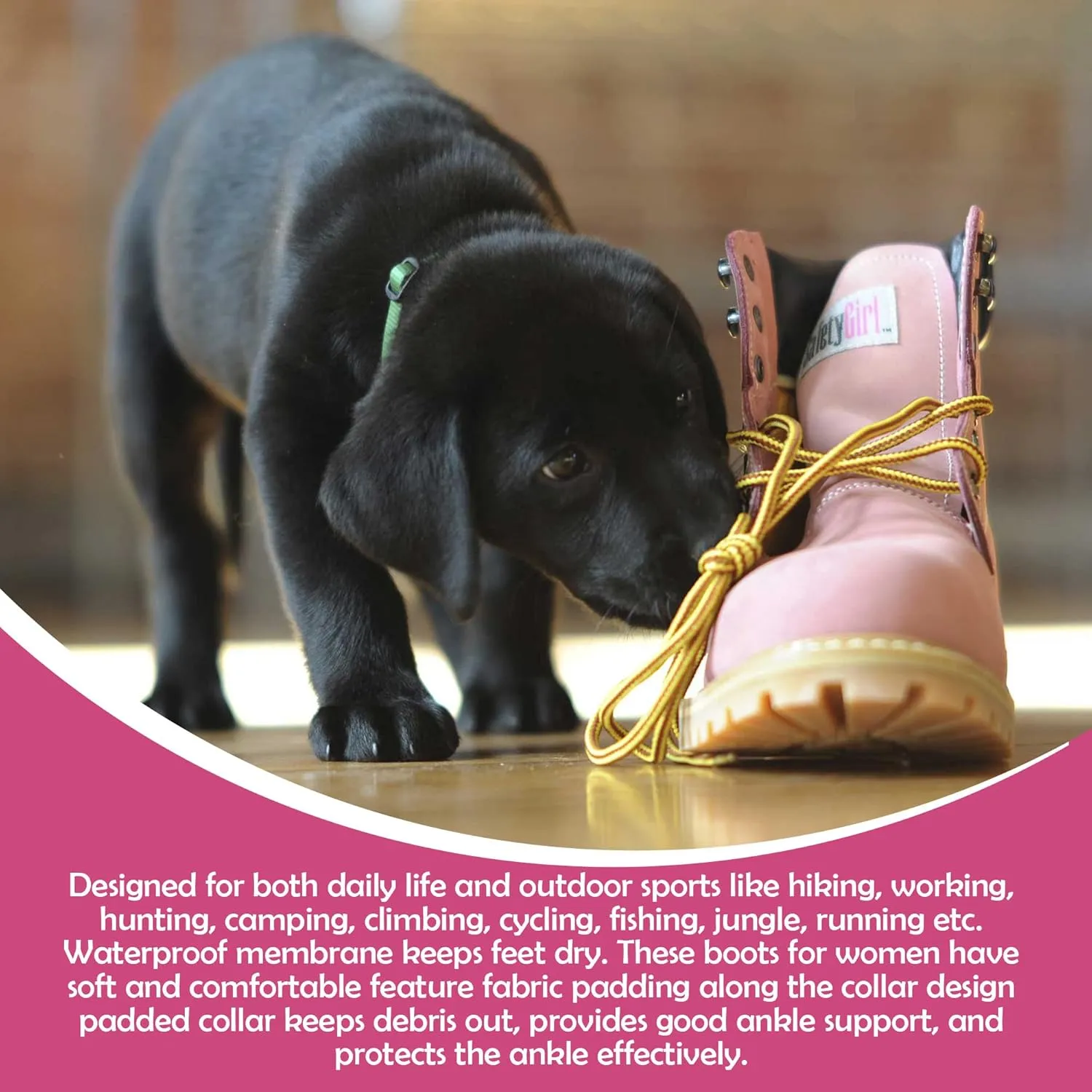 GS003-Lt Pink-5W Steel Toe Work Boots - Light Pink - 5W, English, Capacity, Volume, Leather, 5W, Pink ()