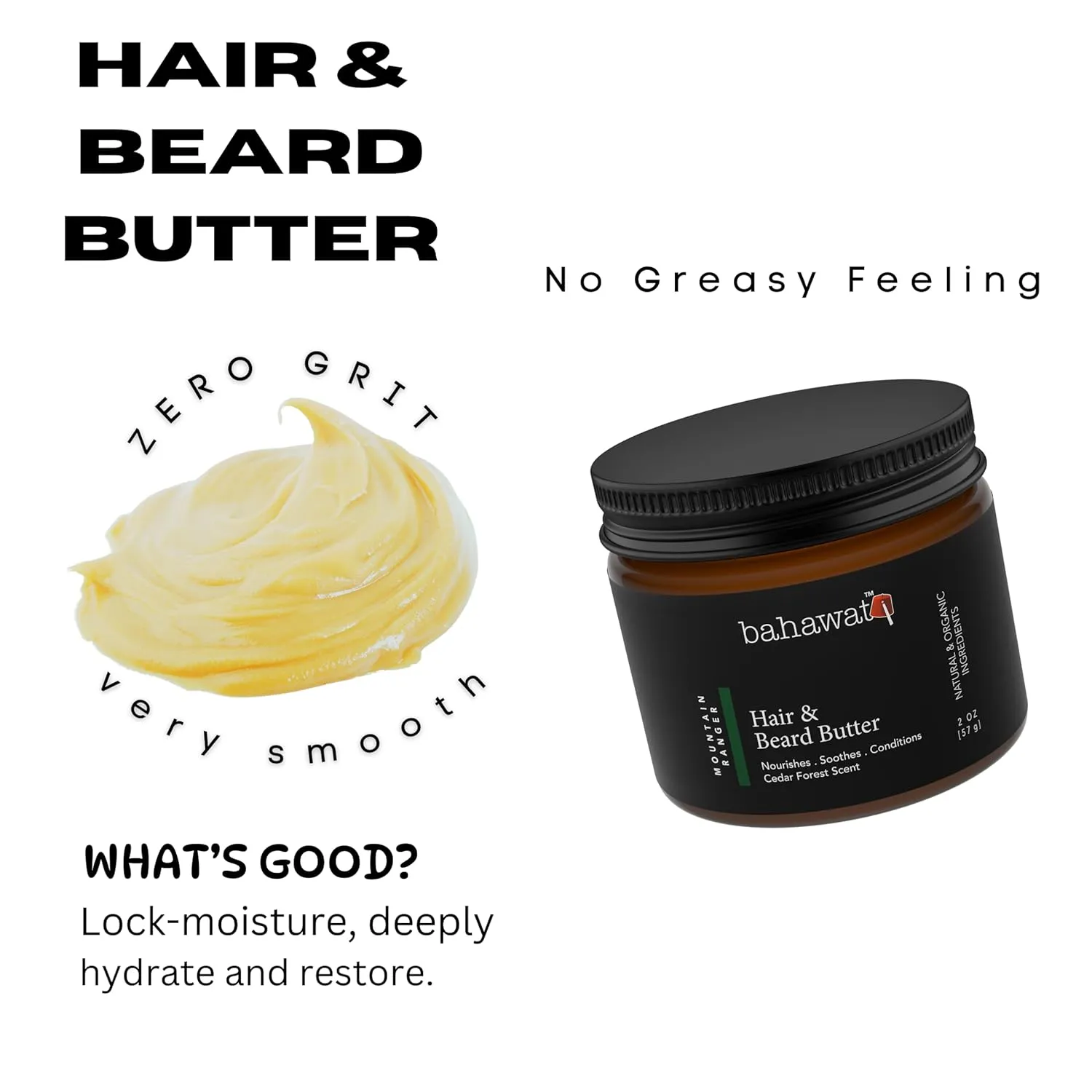 Hair & Beard Butter -Cedar Forest - Strengthen & Soften Leave in Conditioner – Natural Ingredients | The Best Beard Butter- 2oz- packaging may vary