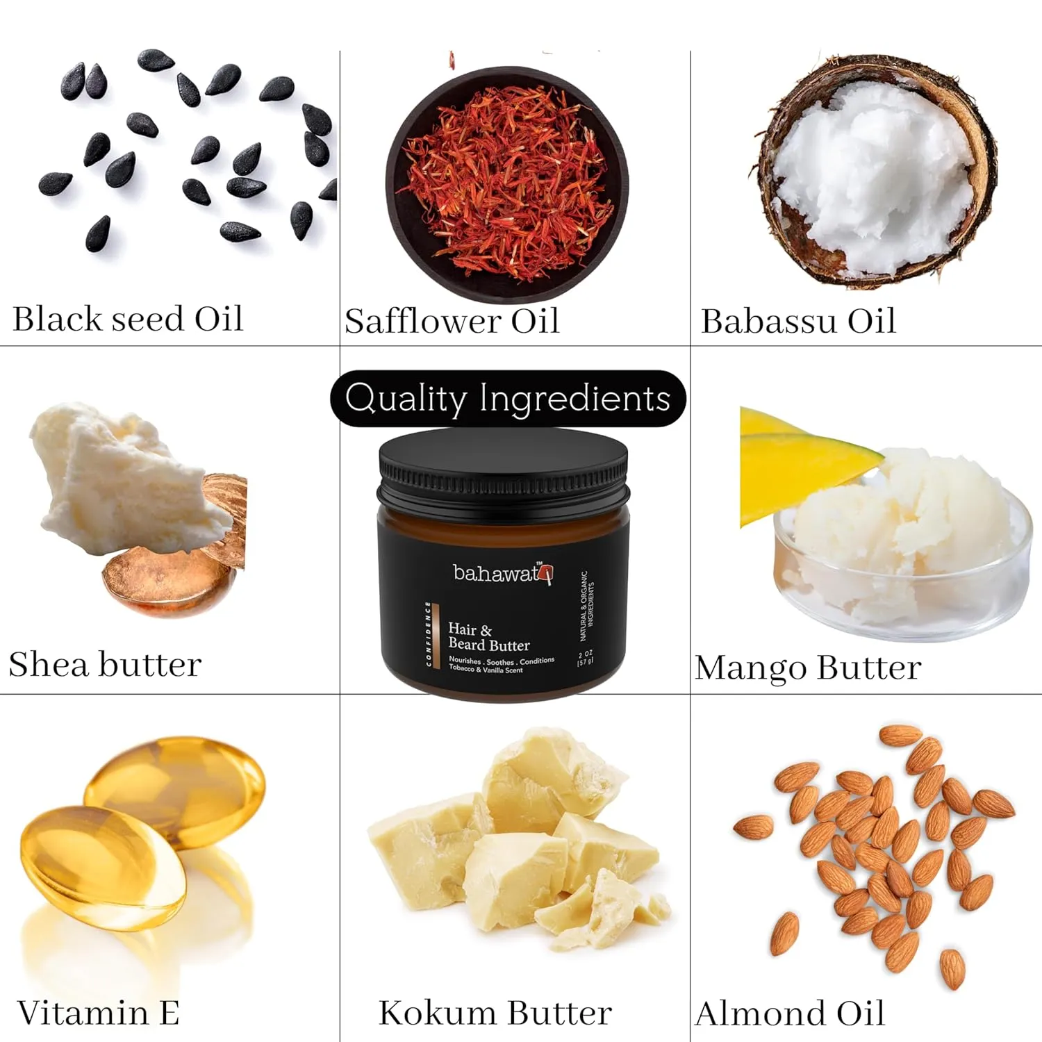 Hair & Beard Butter for Men Leave-in Conditioner - Tobacco & Vanilla - Strengthen & Soften While Relieving Itch – Made in USA -Organic Natural Ingredients | The Best Beard Butter - 2 oz.