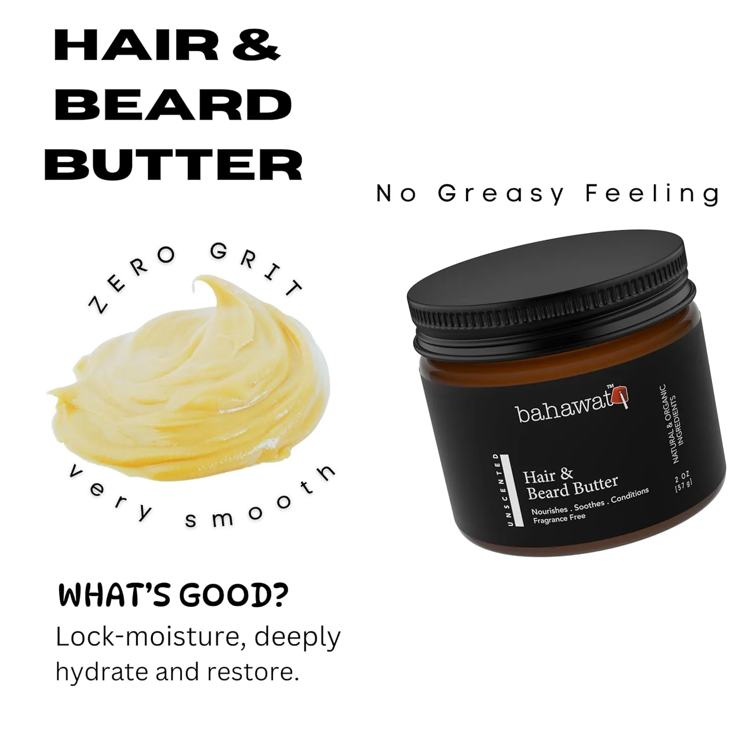Hair & Beard Butter for Men Leave-in Conditioner - Unscented - Strengthen & Soften – Made in USA - Natural Ingredients | The Best Beard Butter -2 oz