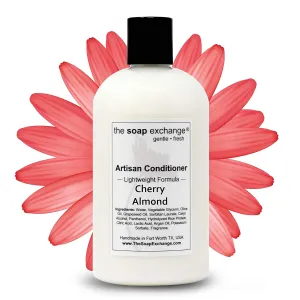 Hair Conditioner - Cherry Almond Scent - Hand Crafted 12 fl oz / 354 ml Natural Artisan Hair Care, Sulfate & Paraben Free, Nourish, Moisturize, & Protect. Made in the USA.