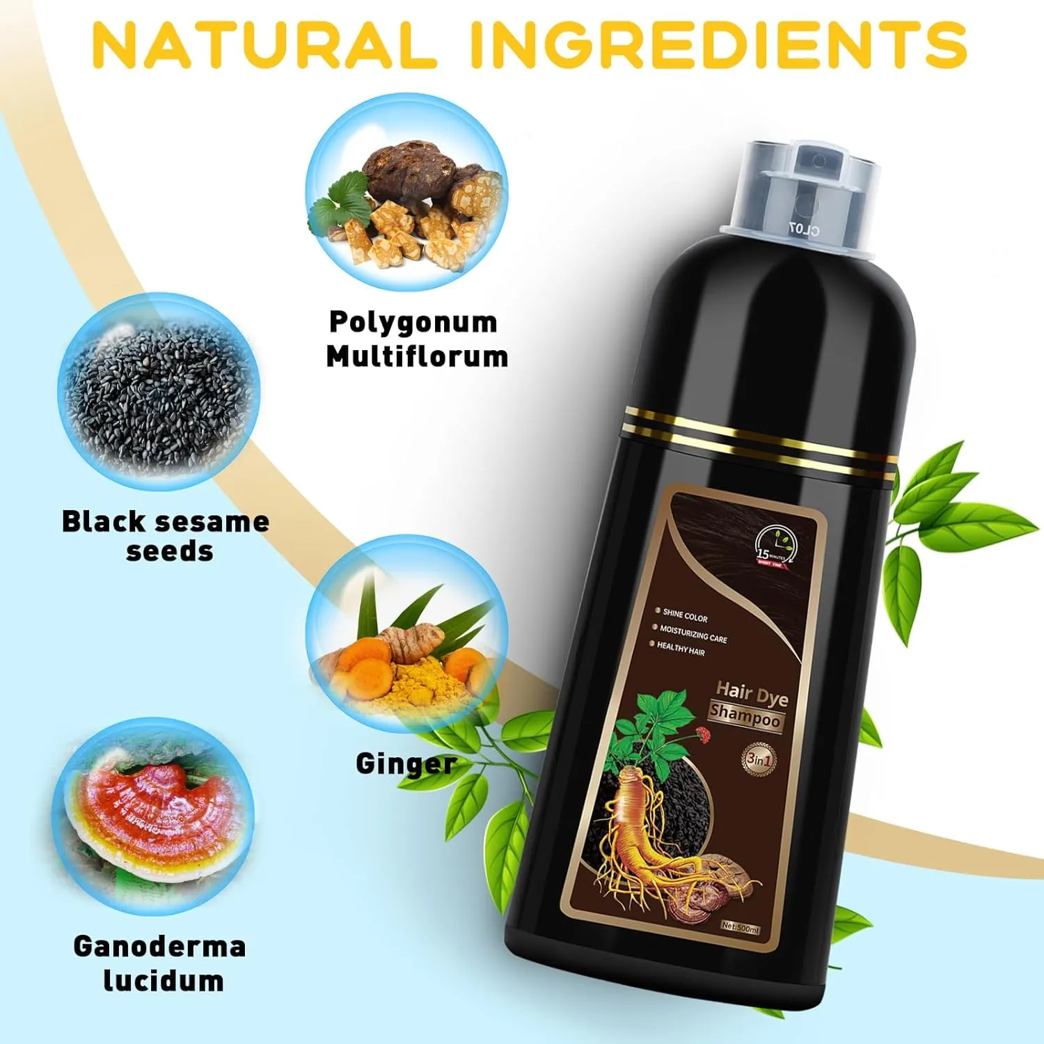 Hair Dye Shampoo for Gray Hair, 3 in 1 Herbal Shampoo Hair Dye for Women Men, Hair Color Shampoo 500ml (Chestnut)